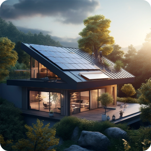 Modern house with solar panels installed